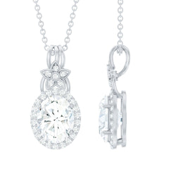 Vintage Inspired Moissanite Oval Drop Pendant Necklace with Chain