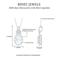 Vintage Inspired Moissanite Oval Drop Pendant Necklace with Chain