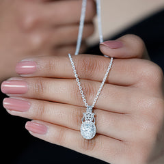 Vintage Inspired Moissanite Oval Drop Pendant Necklace with Chain