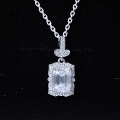 Vintage Inspired Moissanite Emerald Cut Necklace With Chain