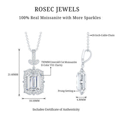 Vintage Inspired Moissanite Emerald Cut Necklace With Chain