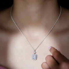 Vintage Inspired Moissanite Emerald Cut Necklace With Chain