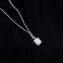 Vintage Inspired Moissanite Emerald Cut Necklace With Chain