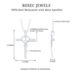 Certified Moissanite Catholic Cross Heart Necklace