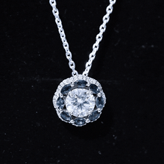 Certified 2 CT Moissanite and London Blue Topaz Flower Necklace With Silver Chain