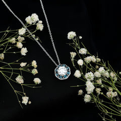 Certified 2 CT Moissanite and London Blue Topaz Flower Necklace With Silver Chain