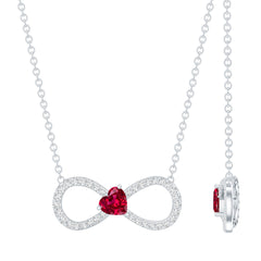 Half Carat Lab Grown Ruby and Moissanite Heart Infinity Necklace For Her