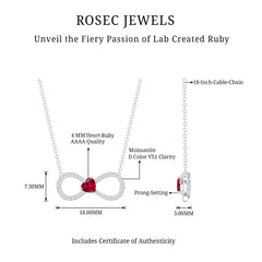 Half Carat Lab Grown Ruby and Moissanite Heart Infinity Necklace For Her