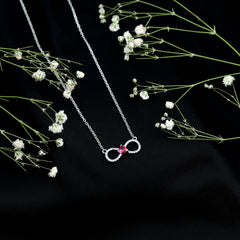 Half Carat Lab Grown Ruby and Moissanite Heart Infinity Necklace For Her