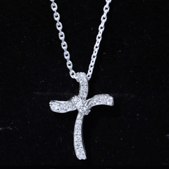 Certified Moissanite Unique Cross Necklace in Sterling Silver