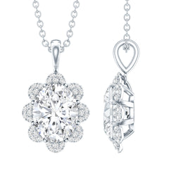 Flower Inspired Moissanite Oval Necklace with Chain