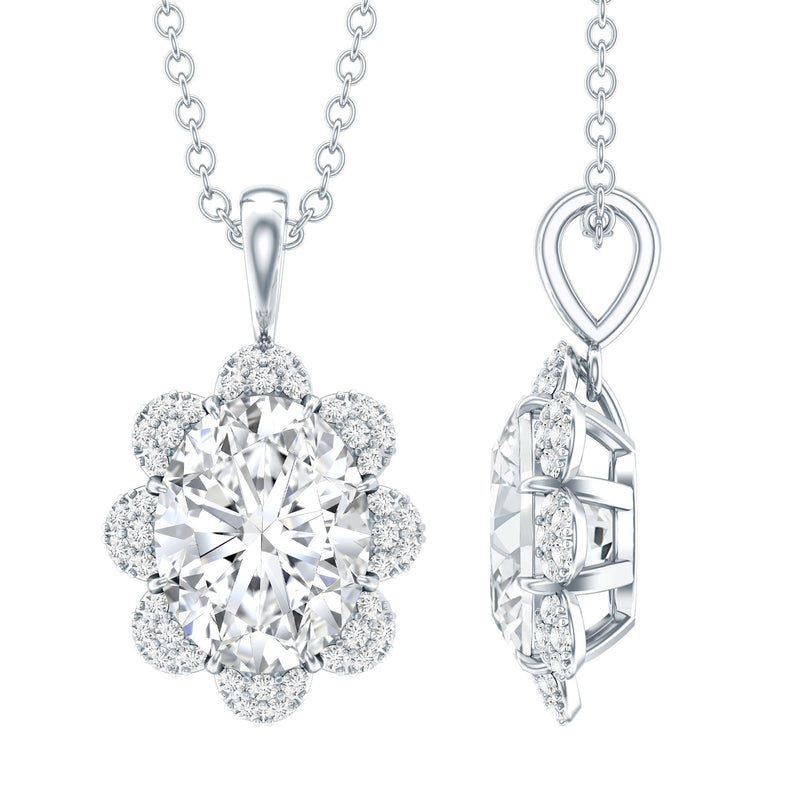 Flower Inspired Moissanite Oval Necklace with Chain