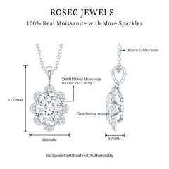 Flower Inspired Moissanite Oval Necklace with Chain