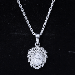 Oval Shaped Moissanite Designer Wedding Necklace With Silver Chain