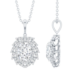 Oval Shaped Moissanite Designer Wedding Necklace With Silver Chain