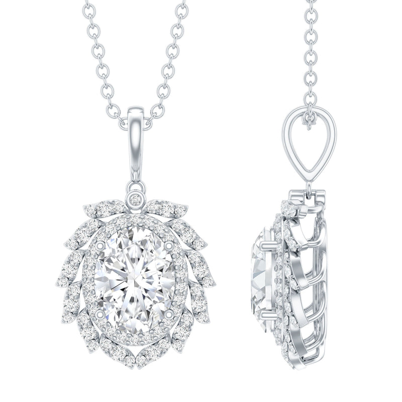 Oval Shaped Moissanite Designer Wedding Necklace With Silver Chain