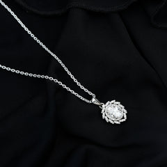Oval Shaped Moissanite Designer Wedding Necklace With Silver Chain