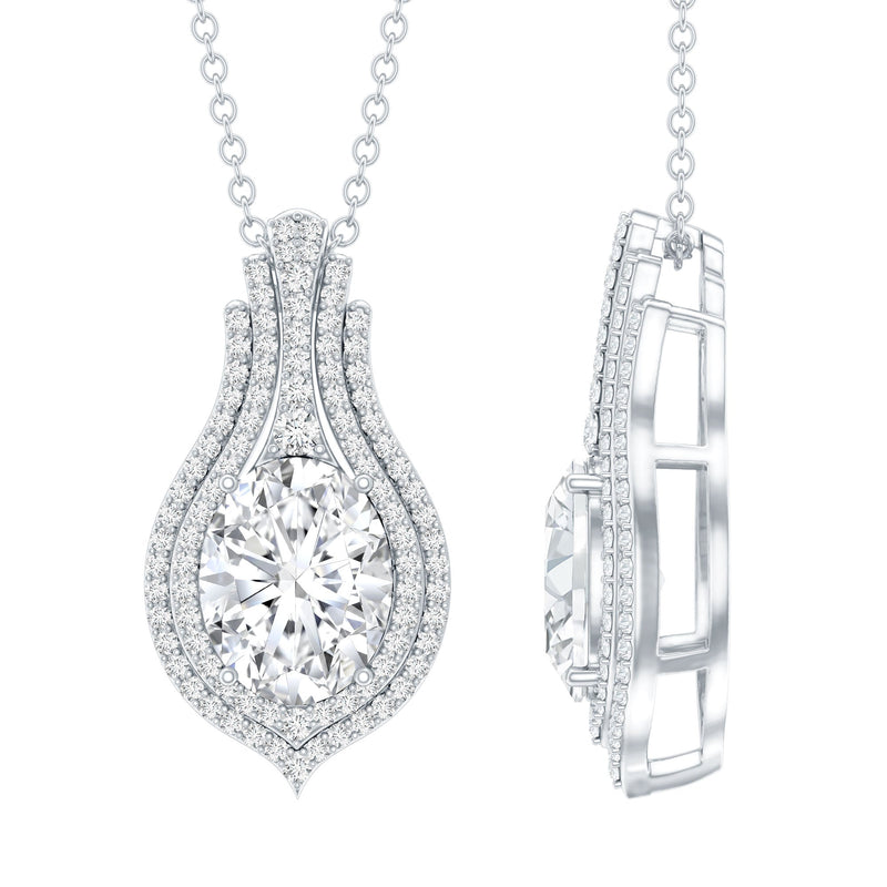 Certified 7X9 MM Oval Moissanite Statement Wedding Necklace with Chain
