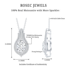 Certified 7X9 MM Oval Moissanite Statement Wedding Necklace with Chain