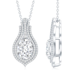 Certified 7X9 MM Oval Moissanite Statement Wedding Necklace with Chain