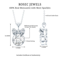 Bezel Set 2 Carat Moissanite Pendant with Bow