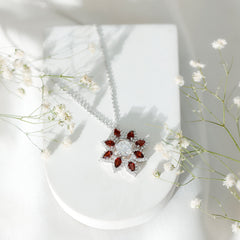 Certified 1.36 Carat Moissanite Statement Flower Necklace with Garnet