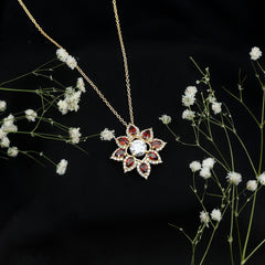 Certified Moissanite and Garnet Flower Pendant