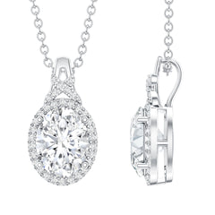 Vintage Style Certified Moissanite Oval Pendant With Halo