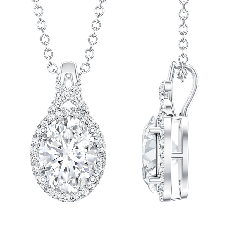 Vintage Style Certified Moissanite Oval Pendant With Halo