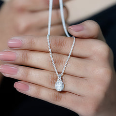 Vintage Style Certified Moissanite Oval Pendant With Halo
