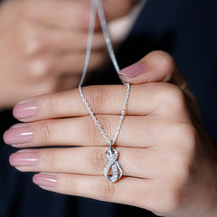 Pave Set Moissanite Infinity Knot Necklace with Silver Chain