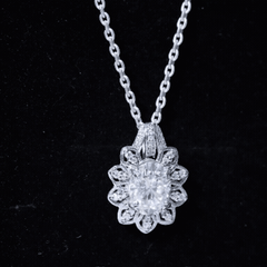 Certified Moissanite Vintage Inspired Necklace with Silver Chain