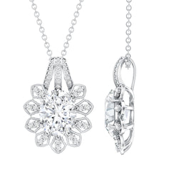 Certified Moissanite Vintage Inspired Necklace with Silver Chain