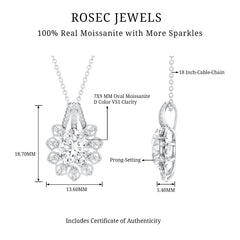 Certified Moissanite Vintage Inspired Necklace with Silver Chain