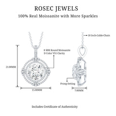 Certified 2 Carat Moissanite Double Halo Necklace with Silver Chain