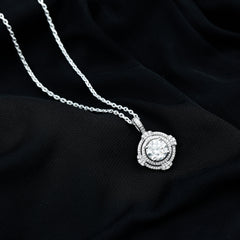 Certified 2 Carat Moissanite Double Halo Necklace with Silver Chain
