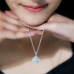 Certified 2 Carat Moissanite Double Halo Necklace with Silver Chain
