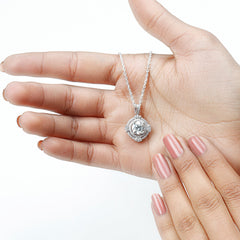 Certified 2 Carat Moissanite Double Halo Necklace with Silver Chain