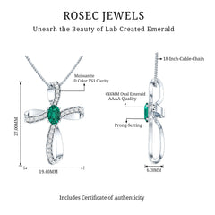 Certified Lab Grown Emerald Christian Cross Necklace With Silver Chain