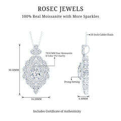 Certified 2.2 Carat Pear Shaped Moissanite Bridal Necklace with Silver Chain