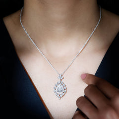 Certified 2.2 Carat Pear Shaped Moissanite Bridal Necklace with Silver Chain
