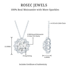Certified 2 CT Moissanite Statement Flower Necklace with Silver Chain