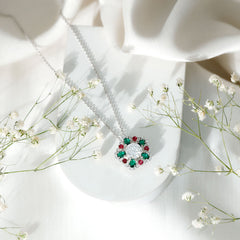 Certified 2 Carat Moissanite Statement Necklace with Lab Ruby and Emerald