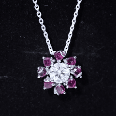 8 MM Moissanite Designer Necklace with Rhodolite