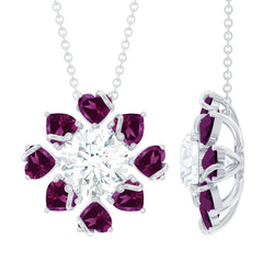 8 MM Moissanite Designer Necklace with Rhodolite
