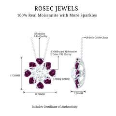 8 MM Moissanite Designer Necklace with Rhodolite