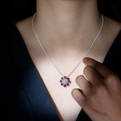 8 MM Moissanite Designer Necklace with Rhodolite