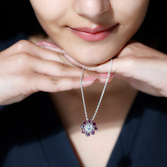 8 MM Moissanite Designer Necklace with Rhodolite