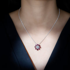 8 MM Moissanite Designer Necklace with Rhodolite