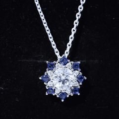 Certified Moissanite and Lab Sapphire Designer Necklace With Chain